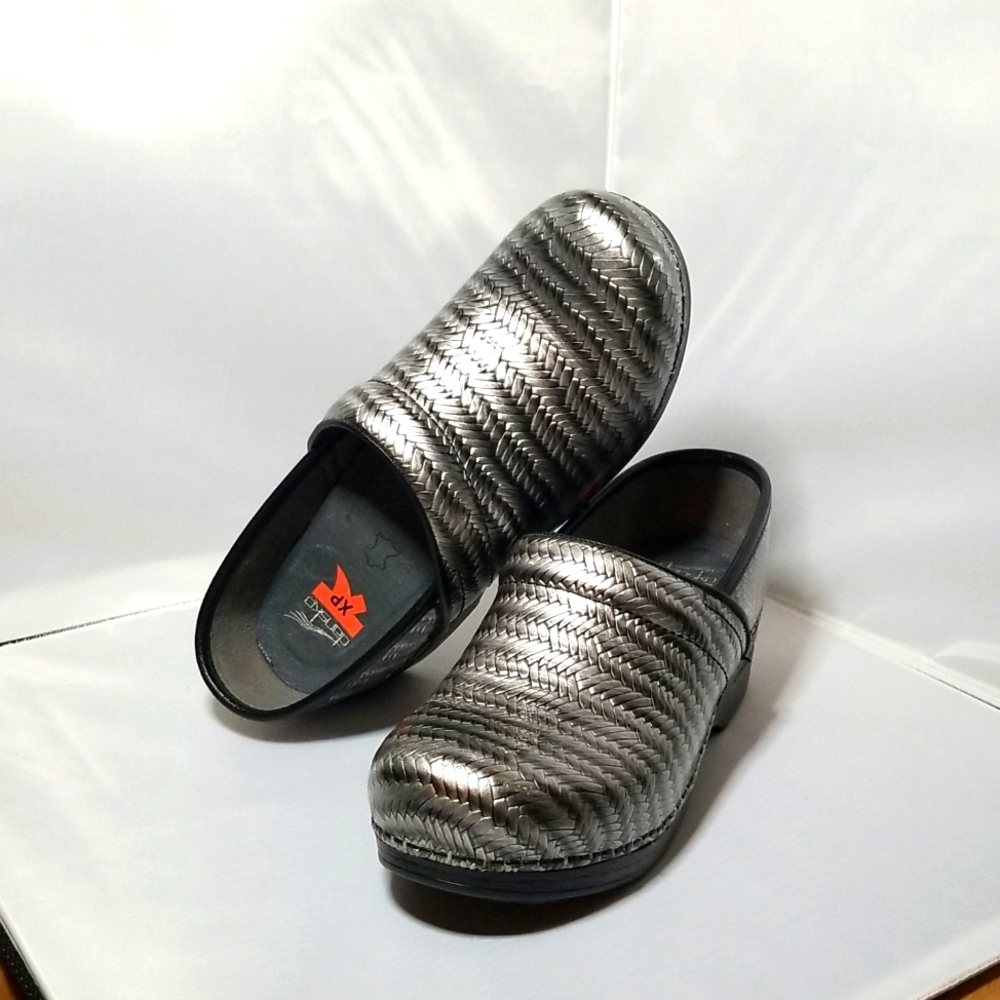 Dansko Pro XP In Silver Ornate Patent Clog Women's Size 38